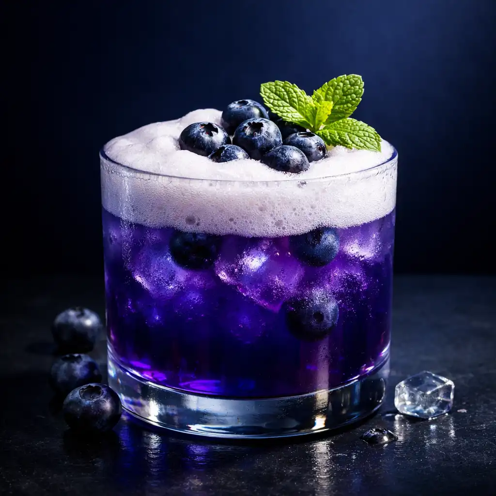 Mocktail Kobaltowy Sen z jagodami i pianką