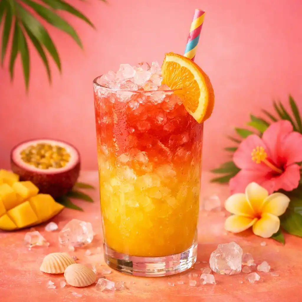 Mocktail Koralowa Fala z mango, marakują i pomarańczą